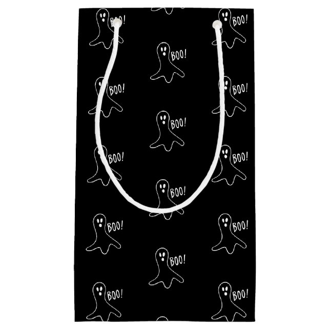 Petit Sac Cadeau Halloween fantôme noir et blanc motif (Devant)