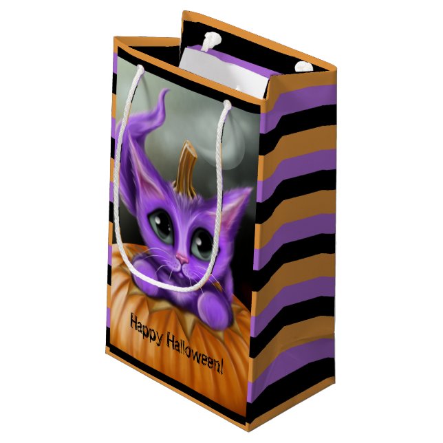 Petit Sac Cadeau Halloween pourpre Kitty barré (Dos Angle)