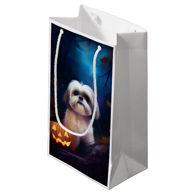 Petit Sac Cadeau Halloween Shih Tzu Avec La Peur Citrouille (Devant Angle)