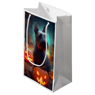 Petit Sac Cadeau Halloween Terrier écossais avec la peur Citrouille