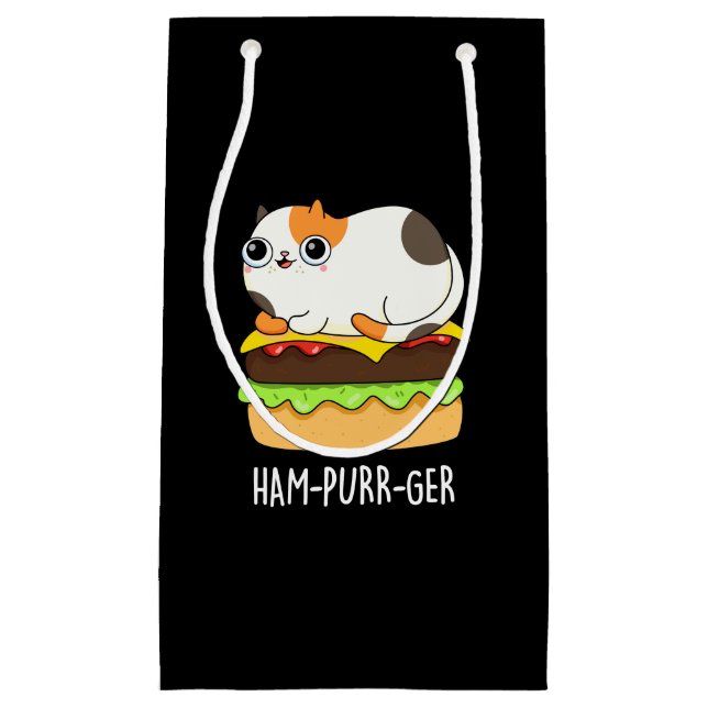 Petit Sac Cadeau Ham-Purr-Ger Funny Chat Hamburger Pun Dark BG (Devant)