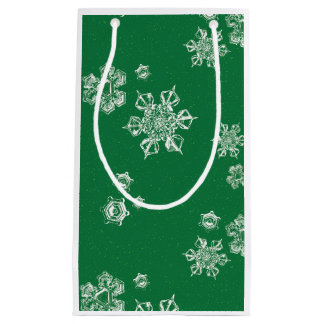 Petit Sac Cadeau Handmade Snowflake Flurries - Bright Green & White