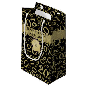Petit Sac Cadeau Happy 20th Birthday Number Motif Black/Gold 20
