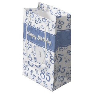 Petit Sac Cadeau Happy 85th Birthday Numéro Motif Bleu/Blanc