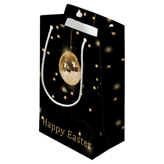 Petit Sac Cadeau Happy Easter Gold Disco Ball (Devant Angle)