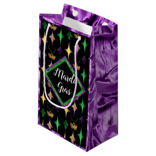 Petit Sac Cadeau Harlequins Perles Masque Fleur de Lis Mardi Gras