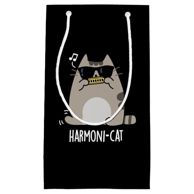 Petit Sac Cadeau Harmoni cat Funny Harmonica Cat Pun Dark BG (Devant)