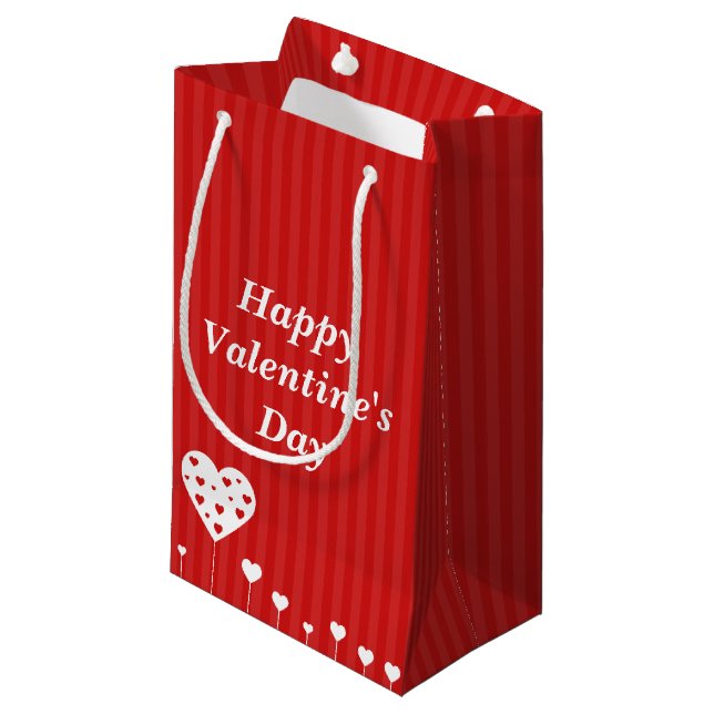 Petit Sac Cadeau Heureuse Sainte-Valentin Beau Coeurs blancs rouges (Devant Angle)