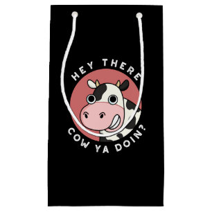 Petit Sac Cadeau Hey There Cow Are You Funny Animal Pun Dark BG