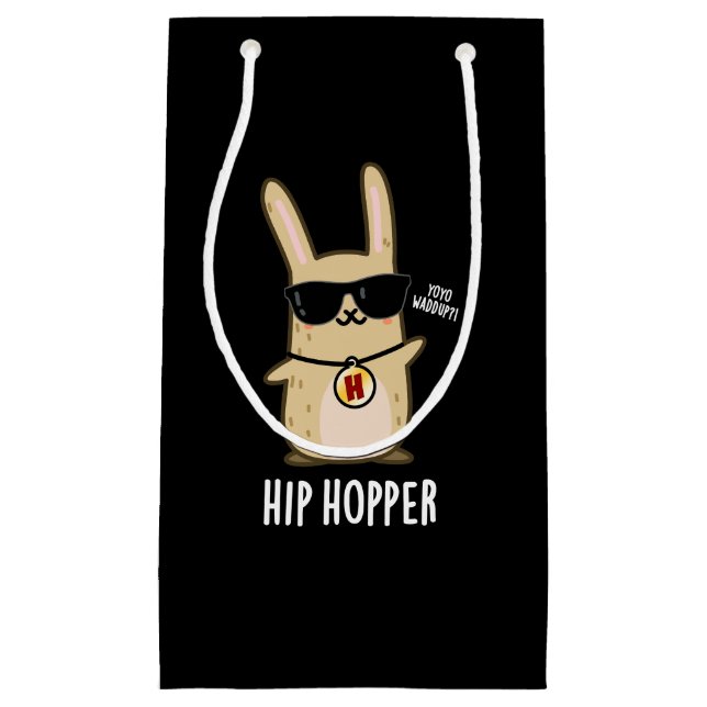 Petit Sac Cadeau Hip Hopper Funny Bunny Rabbit Pun Dark BG (Devant)