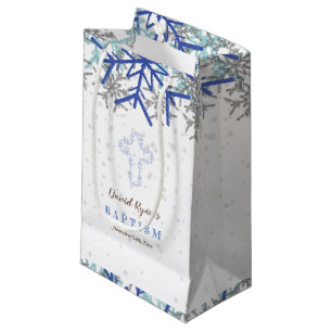 Petit Sac Cadeau Hiver Silver Navy Blue Snowflake Baptism Invitatio