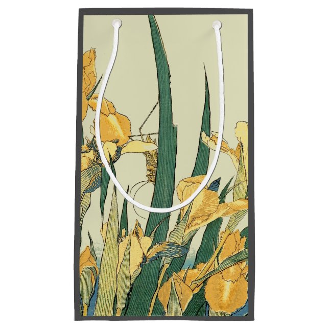 Petit Sac Cadeau Hokusai grasshopper et iris Japon (Devant)