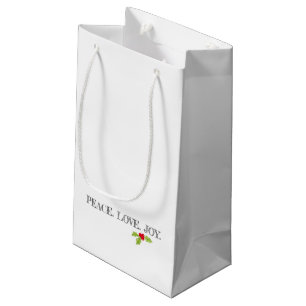 Petit Sac Cadeau Holiday Peace Love Joie Christmas Holly Text