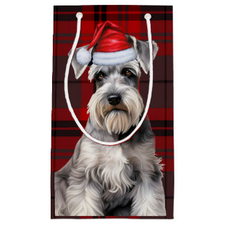 Petit Sac Cadeau Holiday Schnauzer Dog Holiday Plaid Christmas