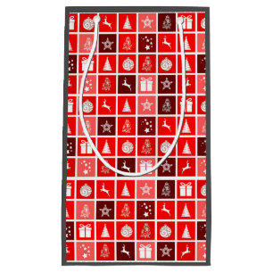 Petit Sac Cadeau Icône de Noël Rouge Carré Vacances Art classique