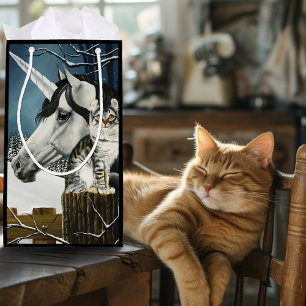 Petit Sac Cadeau Imaginaire de chat de la licorne blanche