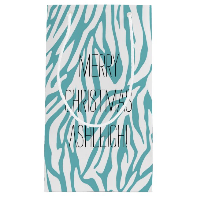 Petit Sac Cadeau Impression Aqua White Zebra (Devant)