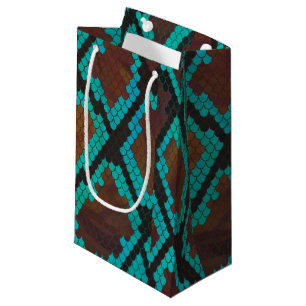 Petit Sac Cadeau Impression Brown et Turquoise de serpent