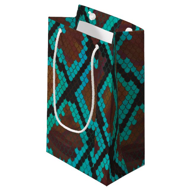 Petit Sac Cadeau Impression Brown et Turquoise de serpent (Devant Angle)