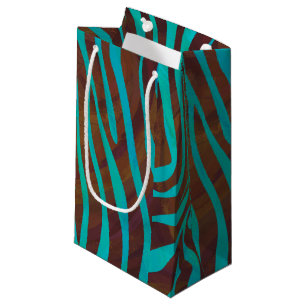 Petit Sac Cadeau Impression Brown et Turquoise Zebra