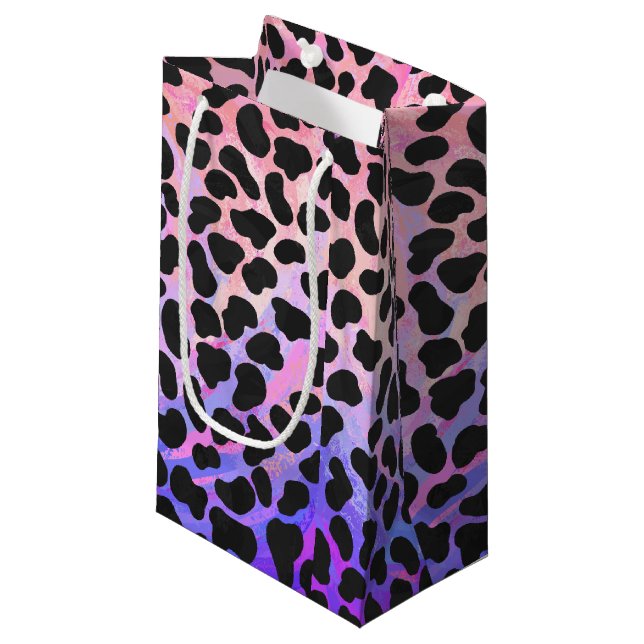 Petit Sac Cadeau Impression noire et rose dalmate (Devant Angle)