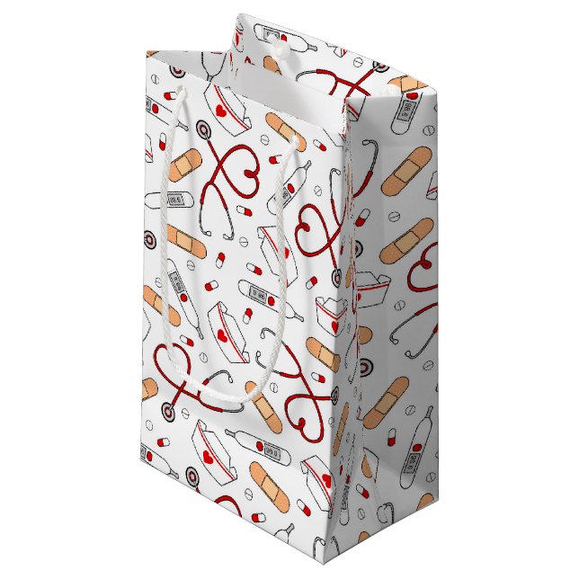 Petit Sac Cadeau Infirmière Amour Imprimer Arrière - plan blanc (Devant Angle)