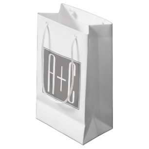 Petit Sac Cadeau Initiales de couple modifiables   Blanc et gris