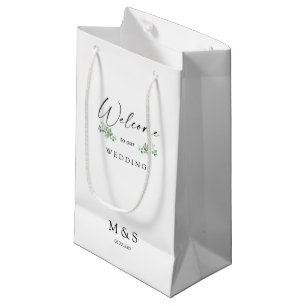 Petit Sac Cadeau Initiales Eucalyptus Mariage Favoriser Blanc