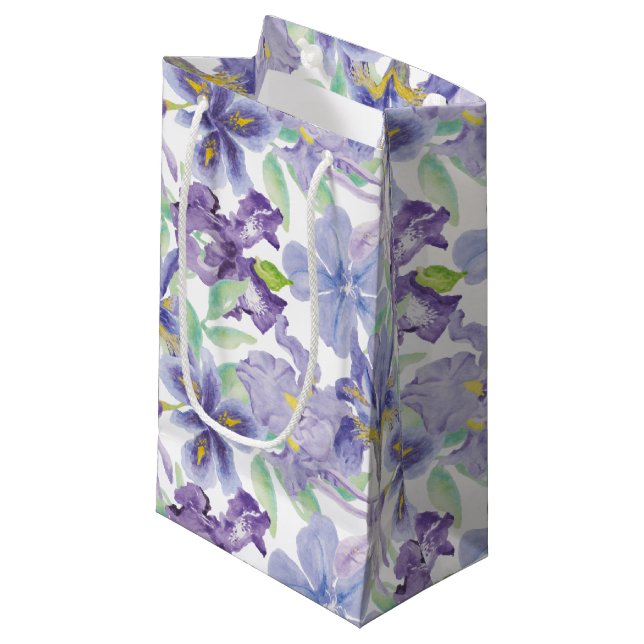 Petit Sac Cadeau Iris Floral Aquarelle Jaune Violet  (Devant Angle)
