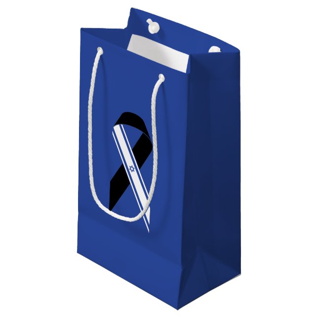 Petit Sac Cadeau Israël drapeau noir ruban mémorial bleu Hanoukka (Devant Angle)