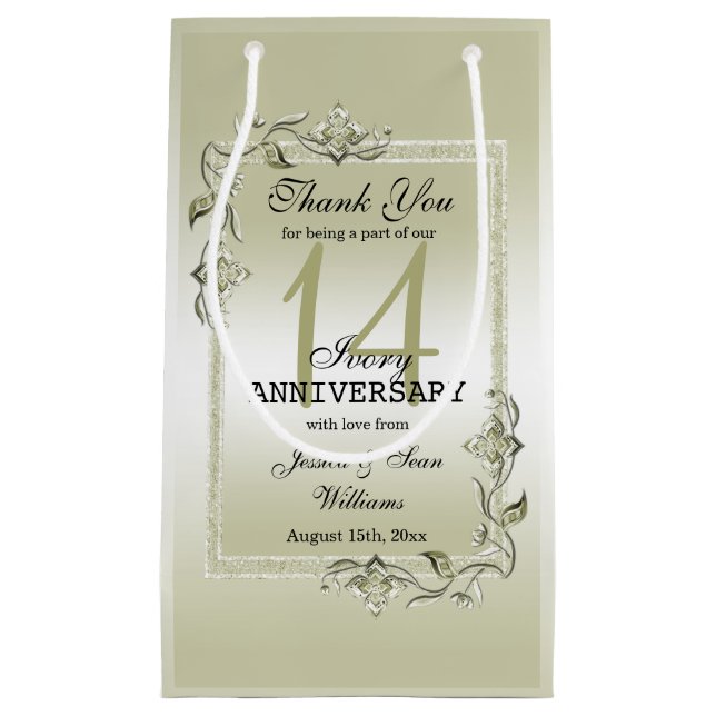 Petit Sac Cadeau Ivory Gem & Parties scintillant 14e anniversaire d (Devant)