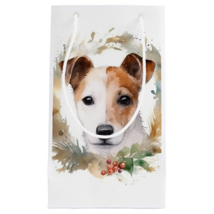 Petit Sac Cadeau Jack Russell Christmas Wreath Festive Pup