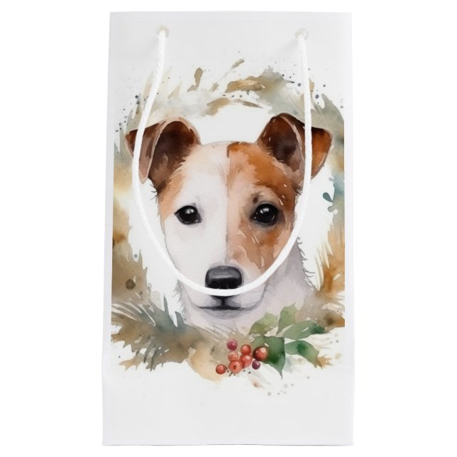 Petit Sac Cadeau Jack Russell Christmas Wreath Festive Pup (Devant)