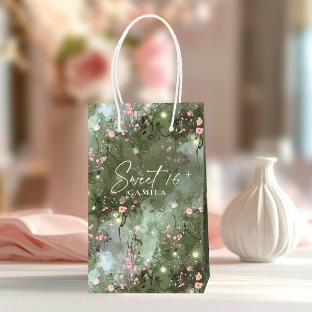 Petit Sac Cadeau Jardin enchanté Sweet 16 Motif rose ID1163 (Créateur téléchargé)