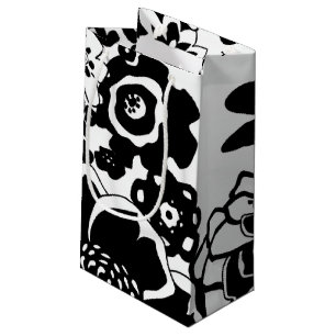 Petit Sac Cadeau Jardin floral noir et blanc Motif graphique