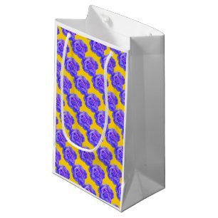 Petit Sac Cadeau Jaune motifs floraux bleu marine Roses Fleurs