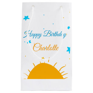 Petit Sac Cadeau Jaune soleil bleu étoiles heureux anniversaire ajo