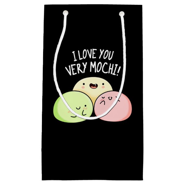 Petit Sac Cadeau Je T'Aime Très Mochi Funny Food Pun Dark BG (Devant)