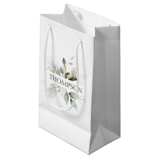 Petit Sac Cadeau Jeunes mariés Couple NAME Mariage Elegant Greenery (Devant Angle)