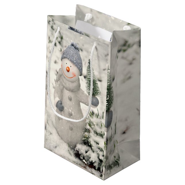Petit Sac Cadeau Joie de Noël avec Snowman souriant (Dos Angle)