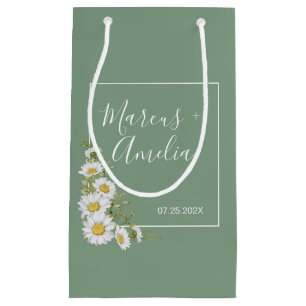 Petit Sac Cadeau Joli Basil Vert & Blanc Mariage