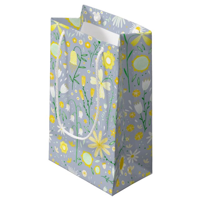 Petit Sac Cadeau Joli bleu Fleur sauvage botanique Floral (Devant Angle)