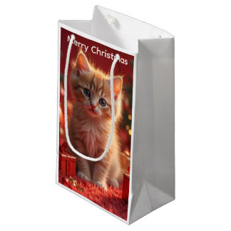 Petit Sac Cadeau Joli Chat de Noël