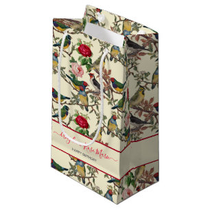 Petit Sac Cadeau Joli Chintzy Victorian Scrapbook Bird Design