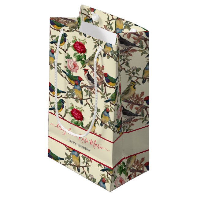 Petit Sac Cadeau Joli Chintzy Victorian Scrapbook Bird Design (Devant Angle)