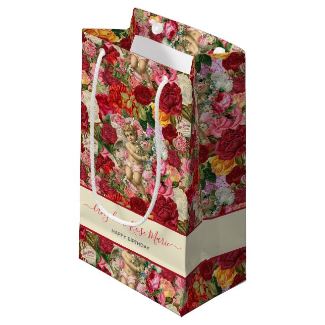 Petit Sac Cadeau Joli chintzy Victorian Scrapbook Cherubs (Devant Angle)