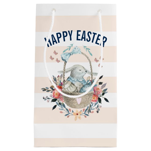 Petit Sac Cadeau Joli lapin en Panier et jolies fleurs de Pâques (Devant)