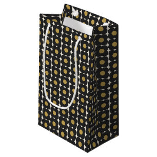 Petit Sac Cadeau Joli motif de fleurs pop rétro   Noir et or