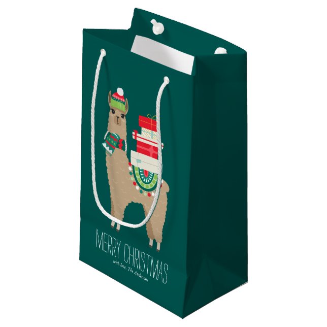 Petit Sac Cadeau Joli Noël Alpaca (Devant Angle)