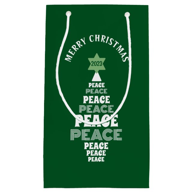 Petit Sac Cadeau Joli Noël Arbre de Paix Personnalisé Année Vert (Devant)